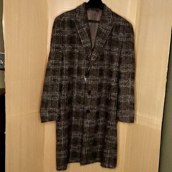 Stafford Mens New  Grey Black Plaid  Wool Blend Overcoat - Picture 1 of 10